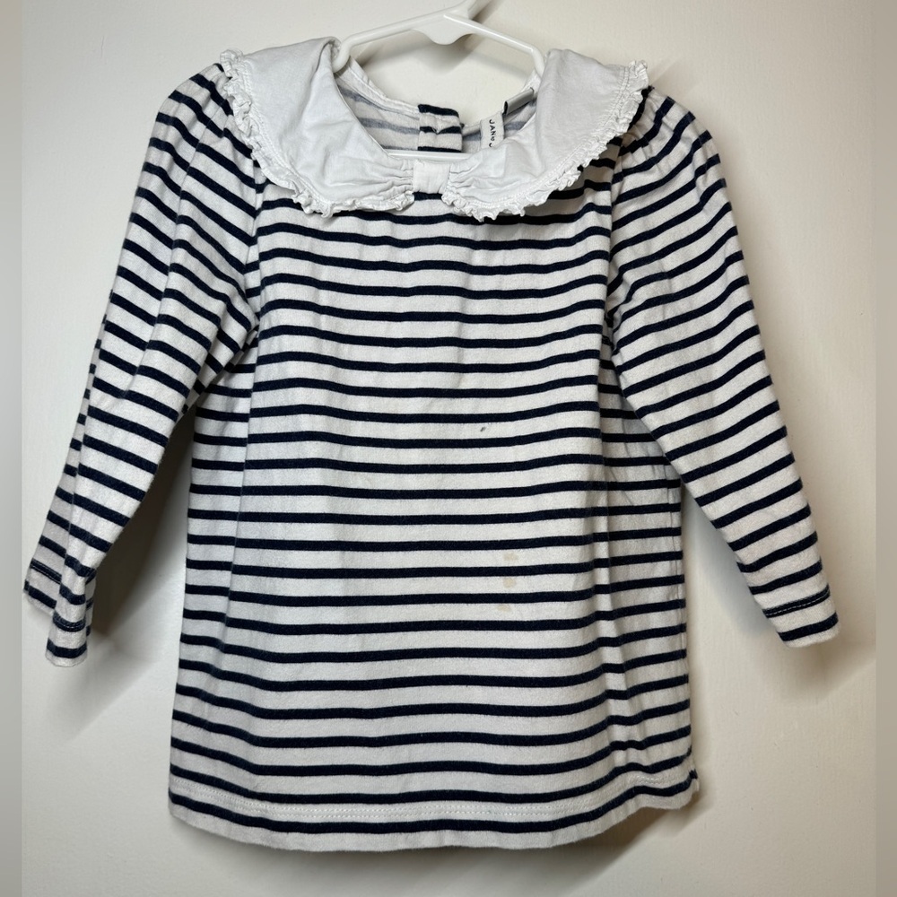 Janie and Jack Peter Pan Collar Navy Blue White Striped Long Sleeve Top Size 6